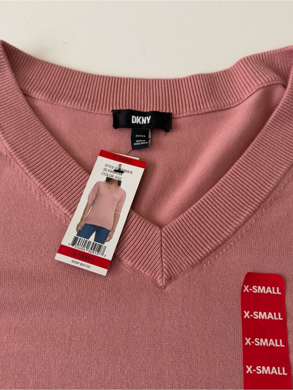 DKNY Women’s Size XS Pink V Neck Half Sleeve Puff Sleeve Pullover Sweater NWT - Picture 2 of 7